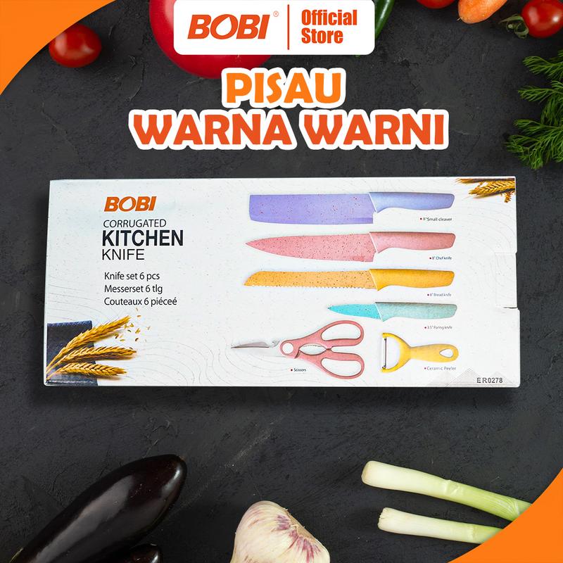 Product Introduction of Pisau Set 6IN1 Warna Warni Kode 600 - Corrugated Kitchen Knife Kitchenware - Pisau Roti - Pisau Stainless 19