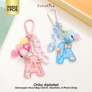 Sunshinelove - Chika Alphabet Bag Charm Keychain Gantungan Huruf Abjad Kunci Tas