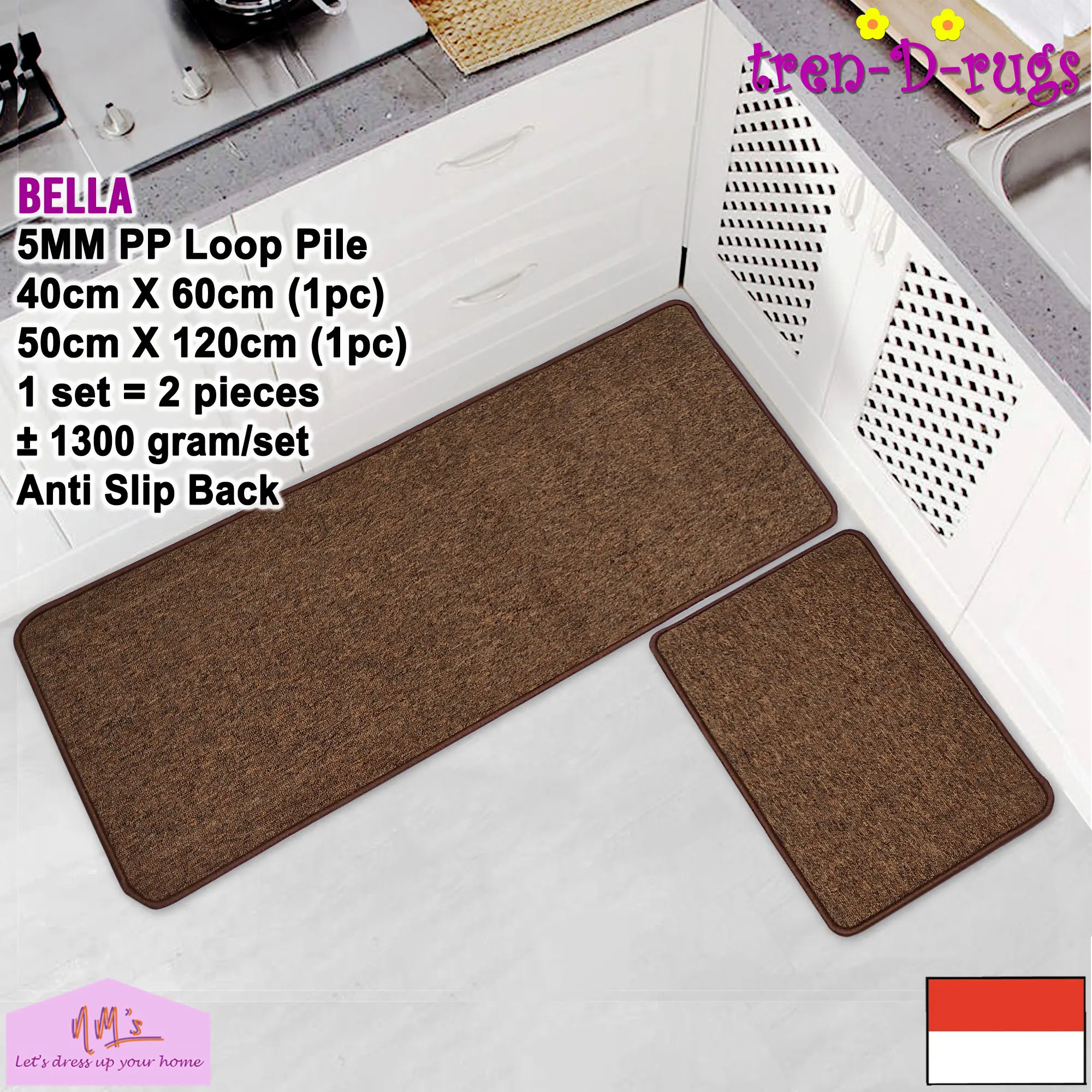 Tren-D-rugs Keset kaki alas lantai shower kamar mandi tidur ruang tamu koridor panjang lorong runner kitchen mat polos anti slip murah   1 set isi 2 pcs - NMs
