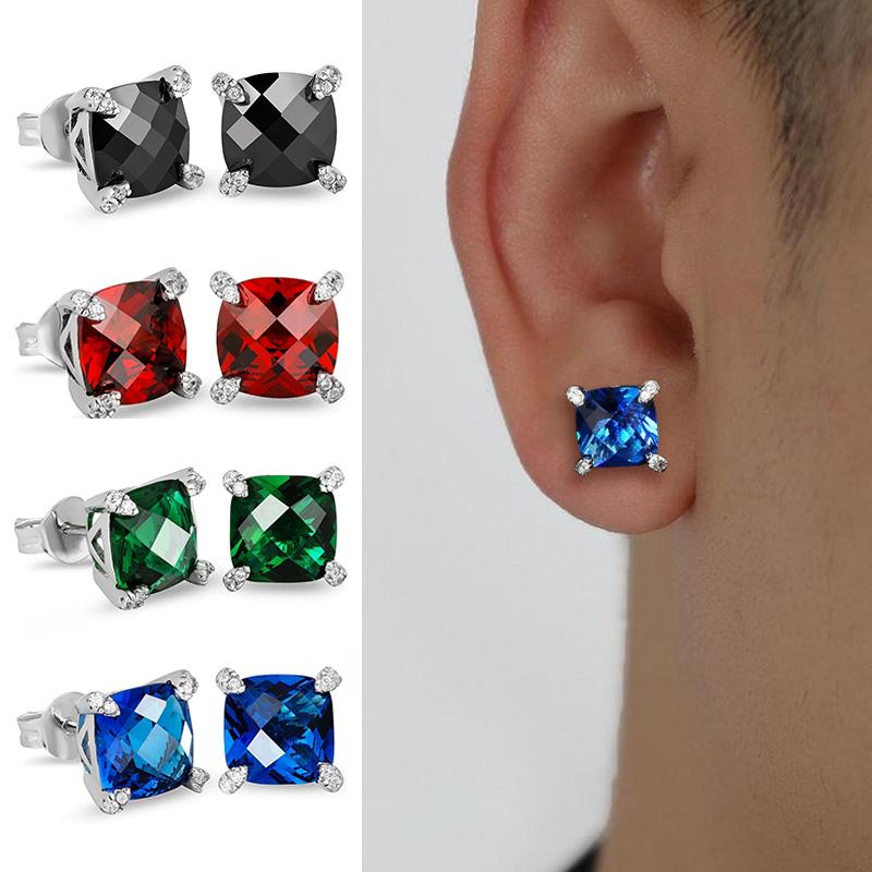 Product Introduction of Bông tai đinh tán Hippie cổ điển dành cho nam giới, Xanh Biển vuông, zirconia, phụ kiện Hiphop, rapper Punk, đồ trang sức dự tiệc, quà tặng OHE144 0