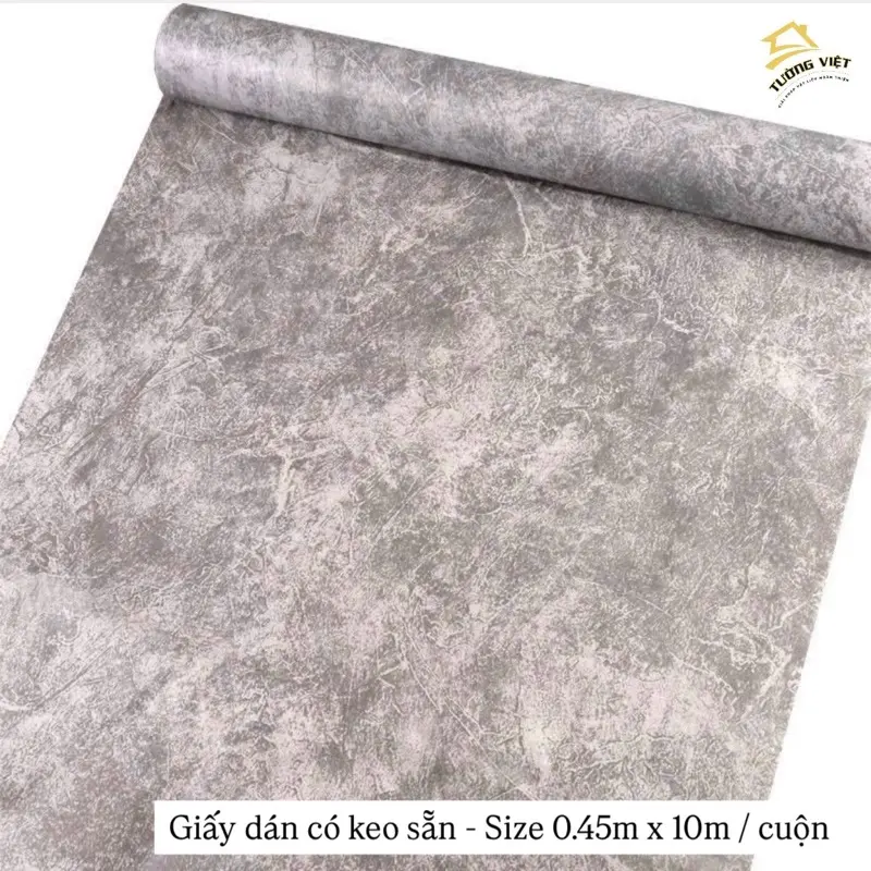 Cuộn 10mét Decal Dán Tường Xi Măng Màu BêTông và Pastel (0.45m x 10m) - Giấy Dán Tường PVC Chống Thấm Nước