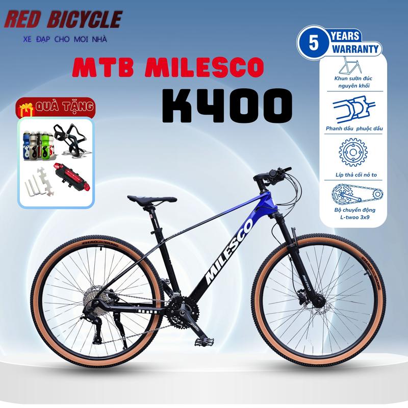  Xe Đạp Thể Thao Địa Hình MTB MILESCO K400| cỡ bánh 27.5inch Bộ đề L-Twoo A5 phanh dầu có phuộc giảm xóc cao cấp 