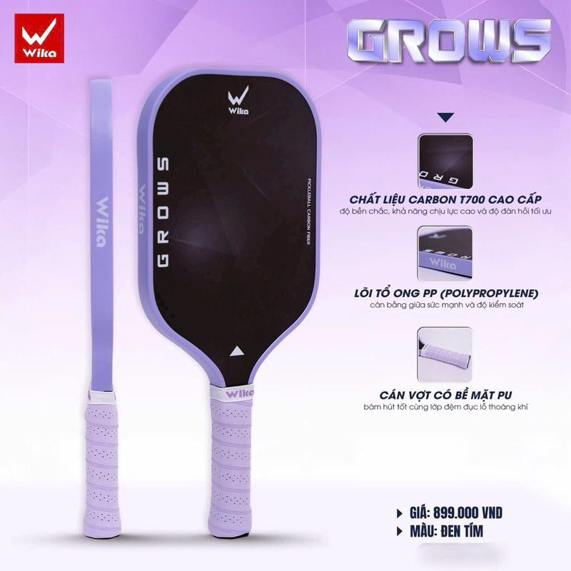 Vợt Pickleball Wika Grows Carbon T700 nguyên hộp tập luyện thi đấu nam nữ siêu nhẹ bền đẹp mẫu mới