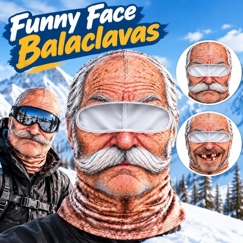 New 3D Face Printed Old Man Balaclava White Mustache Full Coverage Face ...