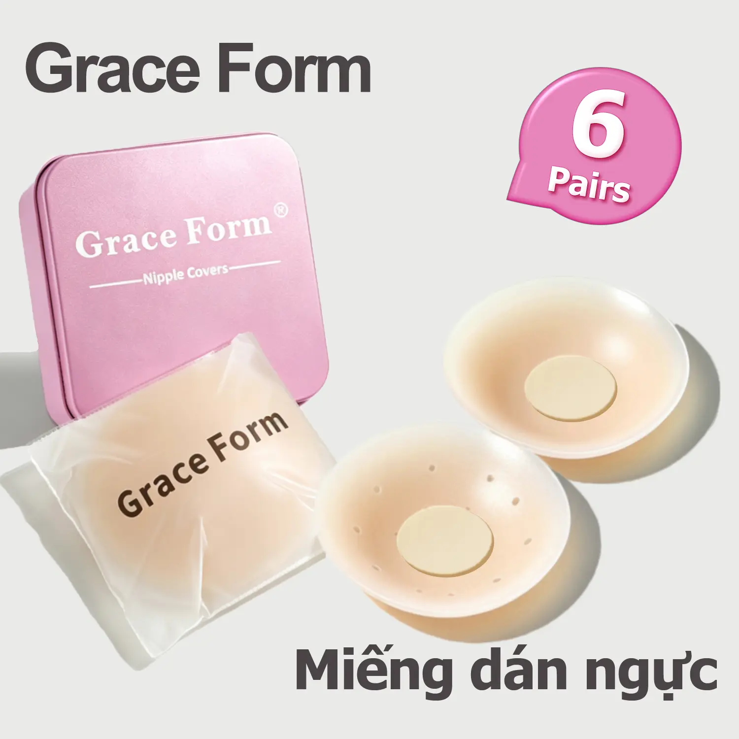Grace Form Mua 3 täng 3- Miéng Dán NgucSilicone Cao Cap Sièu Móng Sǔ Dung Nhièu LanBra Cao Su
