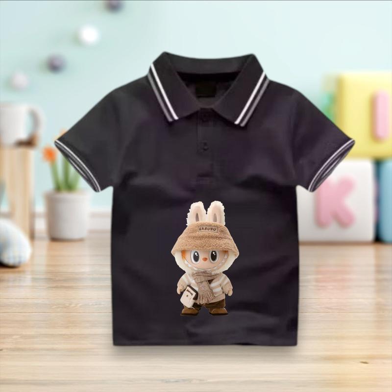 Atasan Kerah Wangki Anak Usia 2-10 Tahun Gambar Labubu Viral Baju Fashion Anak Tangan Pendek 4
