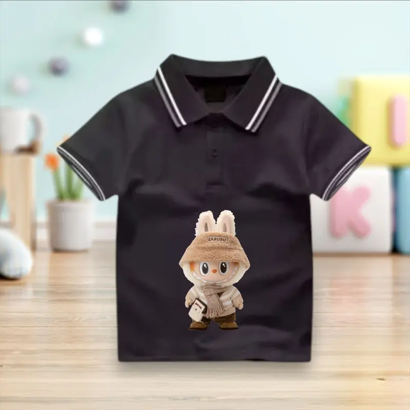 Atasan Kerah Wangki Anak Usia 2-10 Tahun Gambar Labubu Viral Baju Fashion Anak Tangan Pendek 3