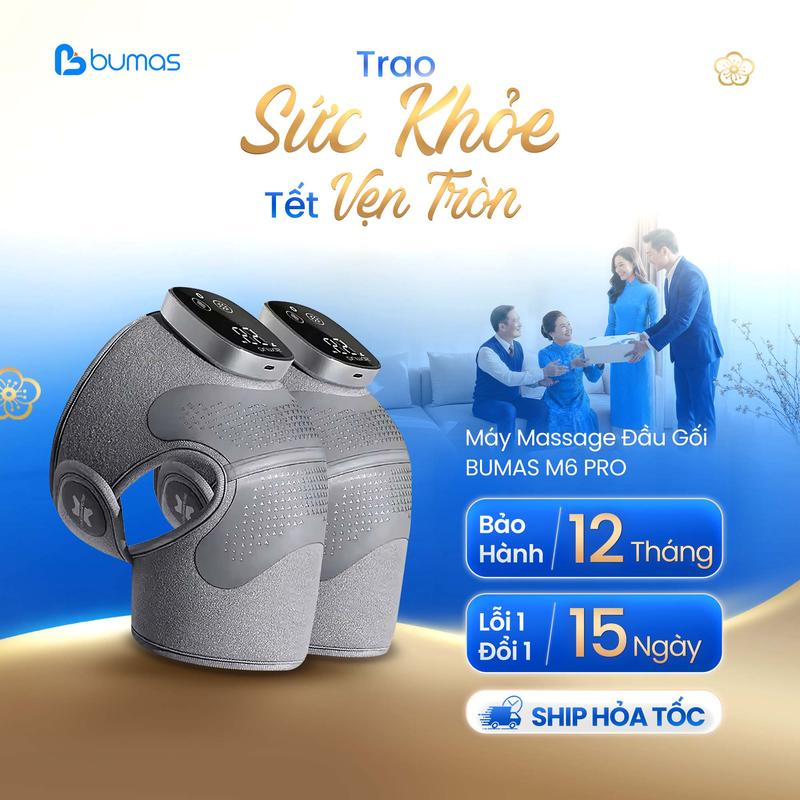  Quà Tết  Máy Chườm Nóng Ngải Cứu Massage Đầu Gối BUMAS M6 Pro - Chườm Nóng Nhanh 5 Cấp Nhiệt Massage Vi Mô Tần Số Kép Hỗ Trợ Thư Giãn & Phục Hồi Khớp,Bảo Hành 12 Tháng 