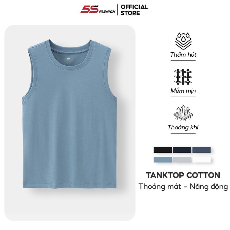 Áo Tanktop Ba Lỗ Nam 5S FASHION Cotton Thấm Hút, Thoáng Mát, Cầu Vai Bản To Khỏe Khoắn 01-ASN005