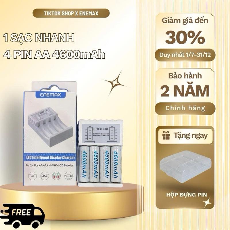  Bộ sạc enemax +4 pin AA 4600mAh dùng sạc cho Mic hát máy ảnh tiện lợi dễ sử dụng 