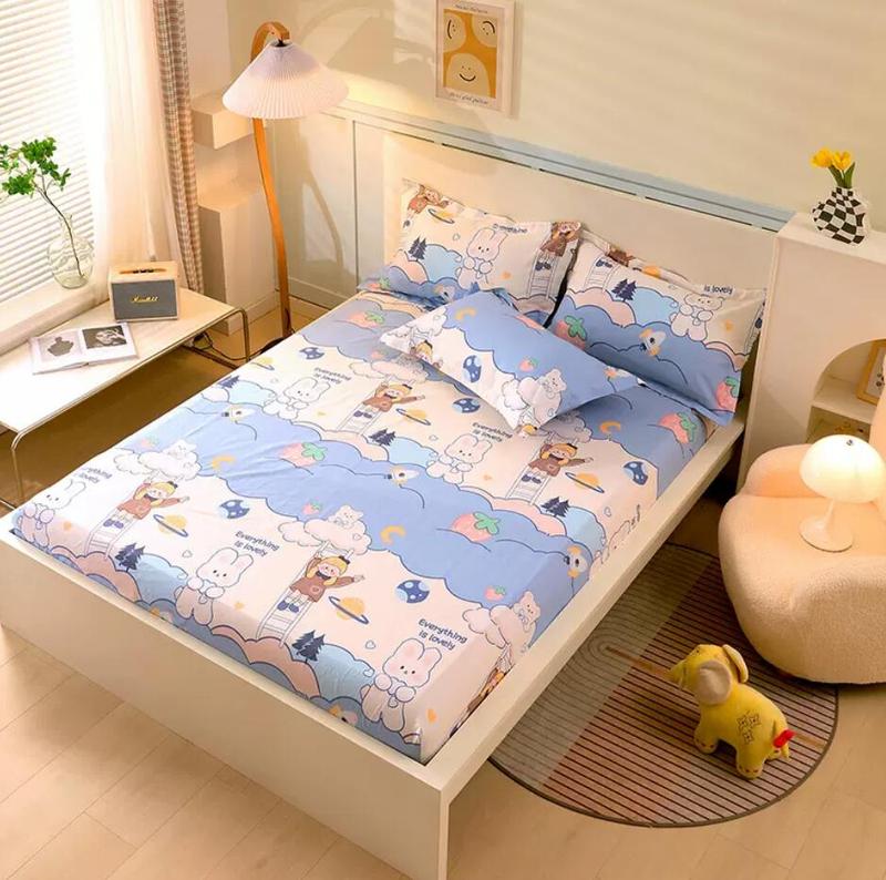 Product Introduction of 100% Cotton Bed Fitted Sheets With Elastic +2pc Pillowcases Adult Kids Girls Princess Twin Full King Queen Mattress Cover B84 19