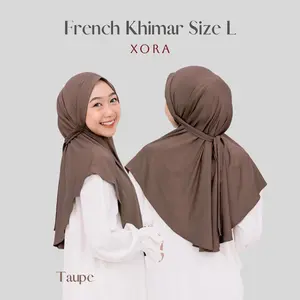 (Xora) French Khimar Size L - Khiban Hijab French Khimar Bandana Kerudung Instan Wanita Muslim Syari