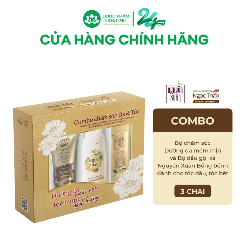 Combo chăm sóc Da & Tóc 1 ST Ngọc Thảo chuyên sâu 300ml 1 DG Nguyên Xuân bồng bềnh 200ml 1 Dầu xả bồng bềnh 150ml