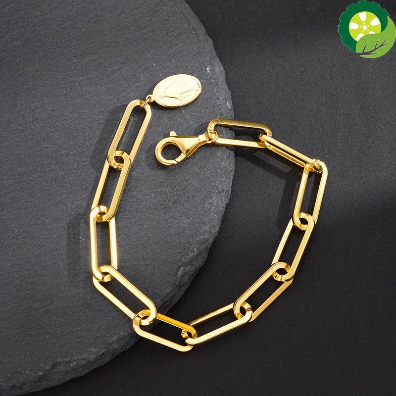 Punk 18K Gold plated Authentic 925 Sterling silver Cuban Link Chain Chunky Bracelet 5