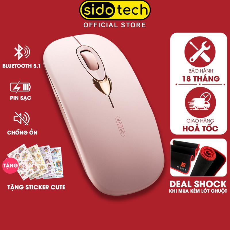 Chuột bluetooth không dây SIDOTECH INPHIC Q8 hồng cute silent chống ồn pin sạc BT5.1 có chỉnh DPI cho laptop ipad táo macbook