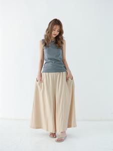 レディース コットンリネン ワイドレッグパンツ、無地 ルーズフィット ロングパンツ、2026年夏シーズン、快適で おしゃれ