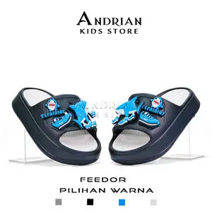 New FEDOR - Sandal Selop Anak Laki-Laki Karakter Shark Attack Slide Anti Slip Super Soft