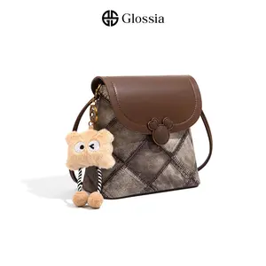[FREE BAG CHARM] GLOSSIA Diana Bag Sling Bag Tas Selempang Wanita Coklat Desain Unik Tali Kulit