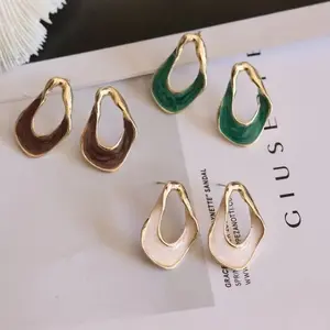 Mamoma.things - Anting Tusuk Retro Elegant Classy Earrings Brown Emerald Green White [Agata]