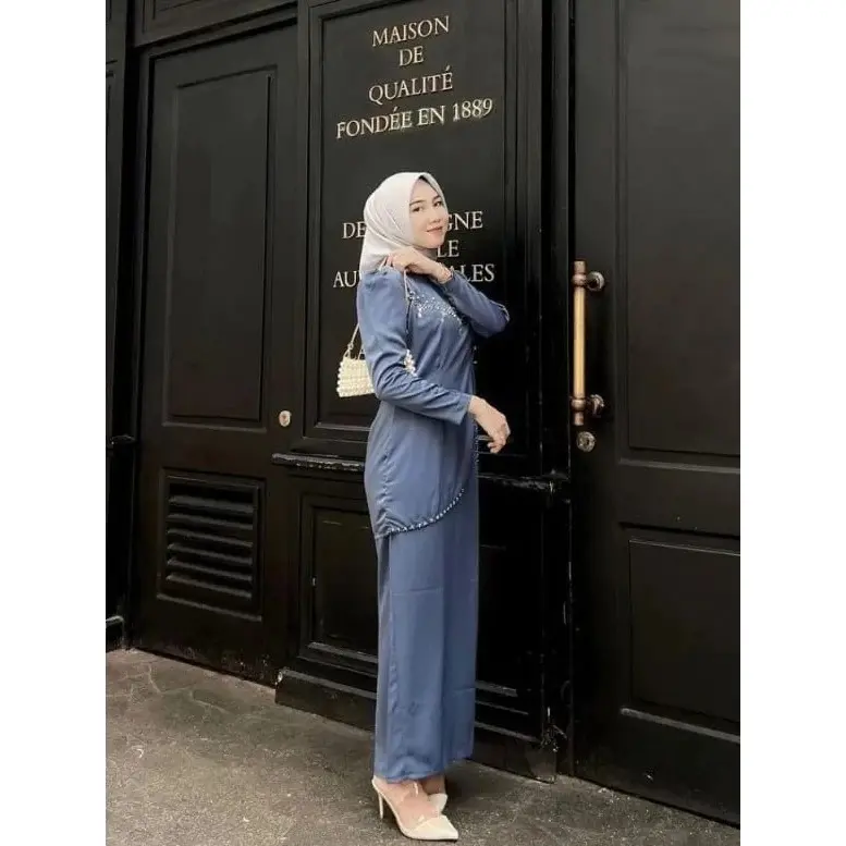 (ADA JUMBO) Ready Denim Bisa COD - NEW Oneset Felicya Kurung Melayu Malaysia Dress Pesta Setelan Wanita Baju Kondangan Kekinian 6