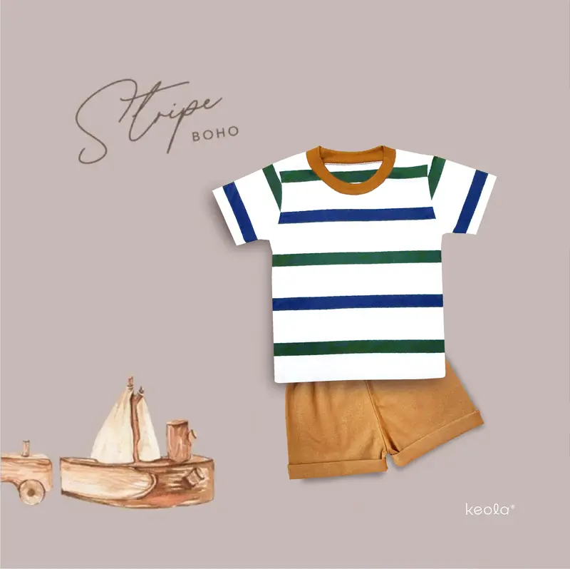 KEOLA Setelan Oblong Stripes  Boho / Setelan Anak Kasual Premium Baju Celana 0