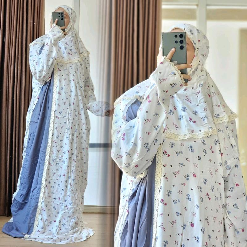 Mukena Namira️ WHITE SERIES Original Branded by Al-Adawiyah |  Rayon Motif Cantik Terusan  Mukenah Dewasa Muslim 3