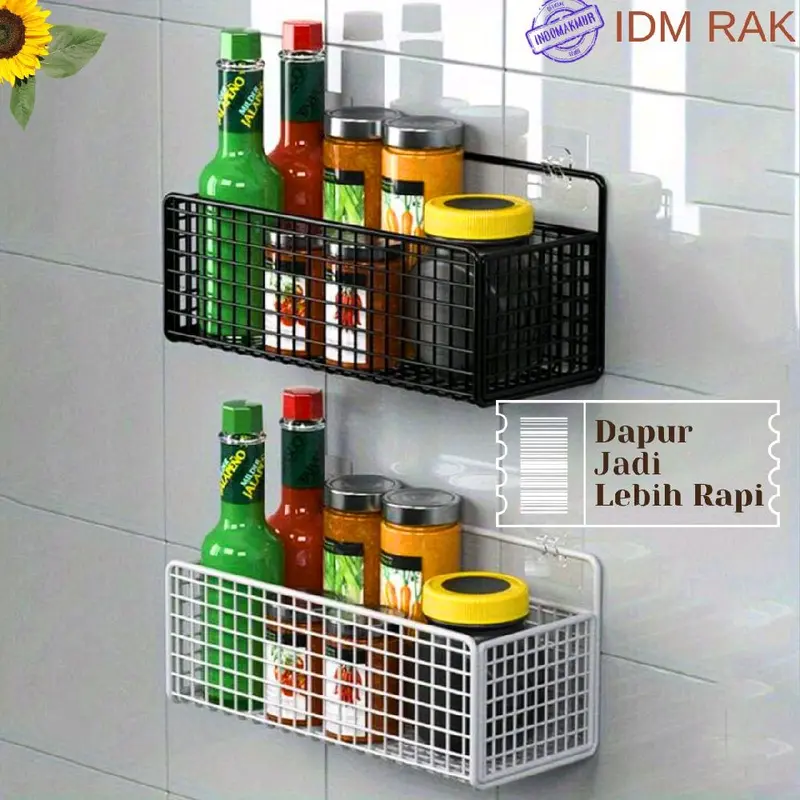 Rak Keranjang Bumbu Tempel, Rak Kamar Mandi, Rak Keranjang Besi Dapur, Rak Keranjang Serbaguna Besi Ukuran Sedang Rack Penyimpanan Buah Aluminium 3