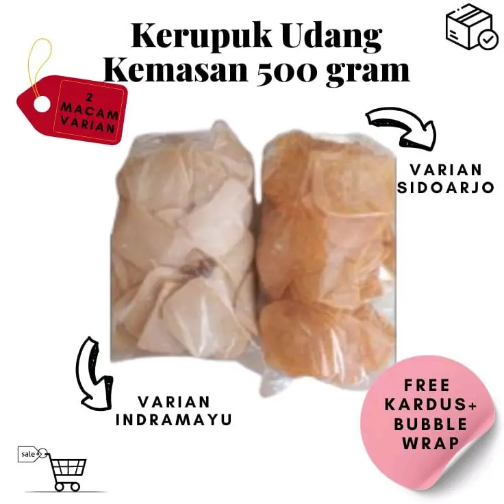 KERUPUK UDANG 500gram gondang sidoarjo/ rasa khas indramayu. Free kardus + buble wrap