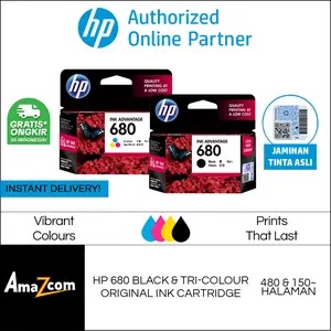 Tinta HP 680 Black + HP 680 Tri Colour Original Tinta Printer HP 1115 2135 3635 3775 3776