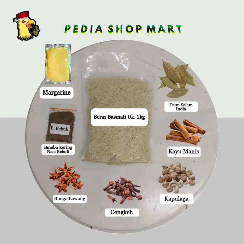 Paket Hemat Beras Basmati 1kg + Bumbu Kebuli Komplit Rempah Campur dan Margarine Masakan Instant Timur Tengah Arabian Food 1
