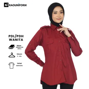 RAOUNIFORM Kemeja Maroon Lengan Panjang Wanita Baju Seragam Kerja Formal American Drill