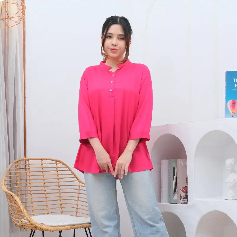 KS-22 Kemeja Atasan Wanita Shanghai Lengan 3/4 LD130 LD120 LD110 LD104 Allsize Rayon Twill Premium Blouse Baju Wanita 7
