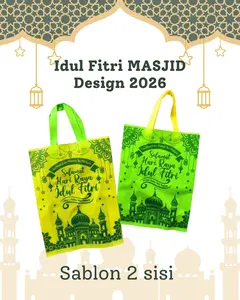 1 LUSIN (12 pcs)-Goodie Bag Lebaran MASJID Idul Fitri UK 30X40X8 & 38X45X8 Sablon 2 SISI VER 2026
