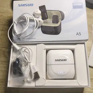 SHISUO A5 Wireless Microphone Mikrofon Nirkabel Lavalier Wireless Mic dan Charging Case Kompatibel untuk Ponsel Pad Komputer Lapel Mic