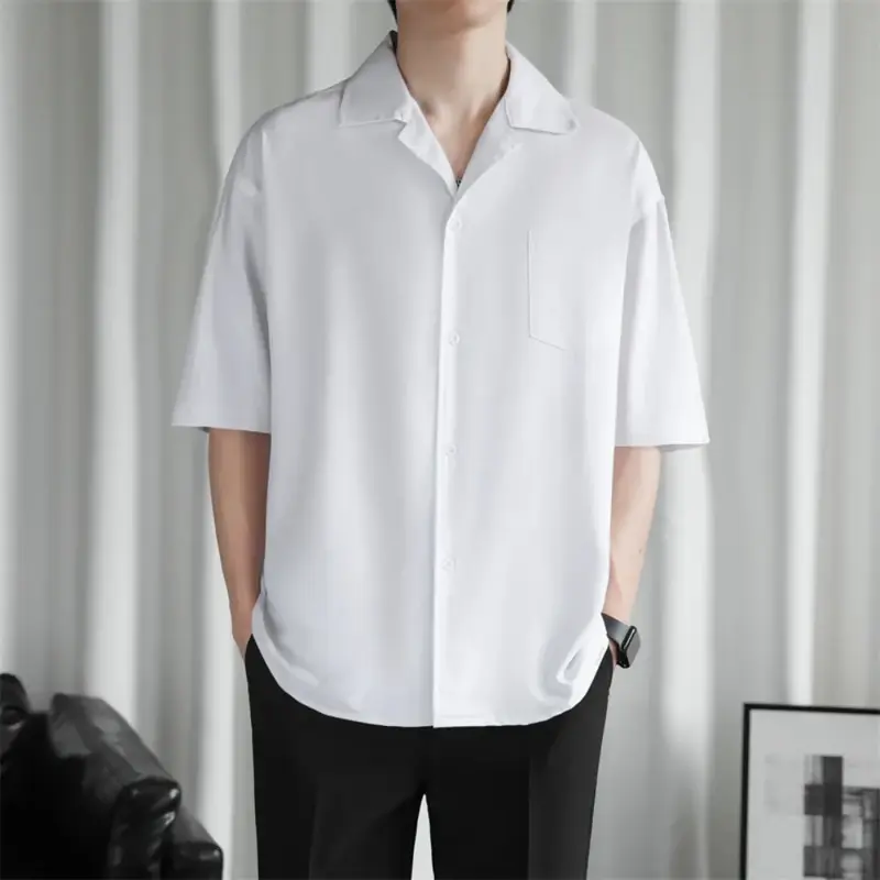 Kemeja Hawai Polos Pria Lengan Pendek V-Neck Baju atasan santai casual Lembut Nyaman Distro Rayon 0