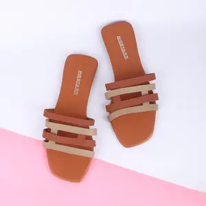 Sandal Wanita Slop Kokop Slide Sandal Flat Teplek Motif warna Kombinasi