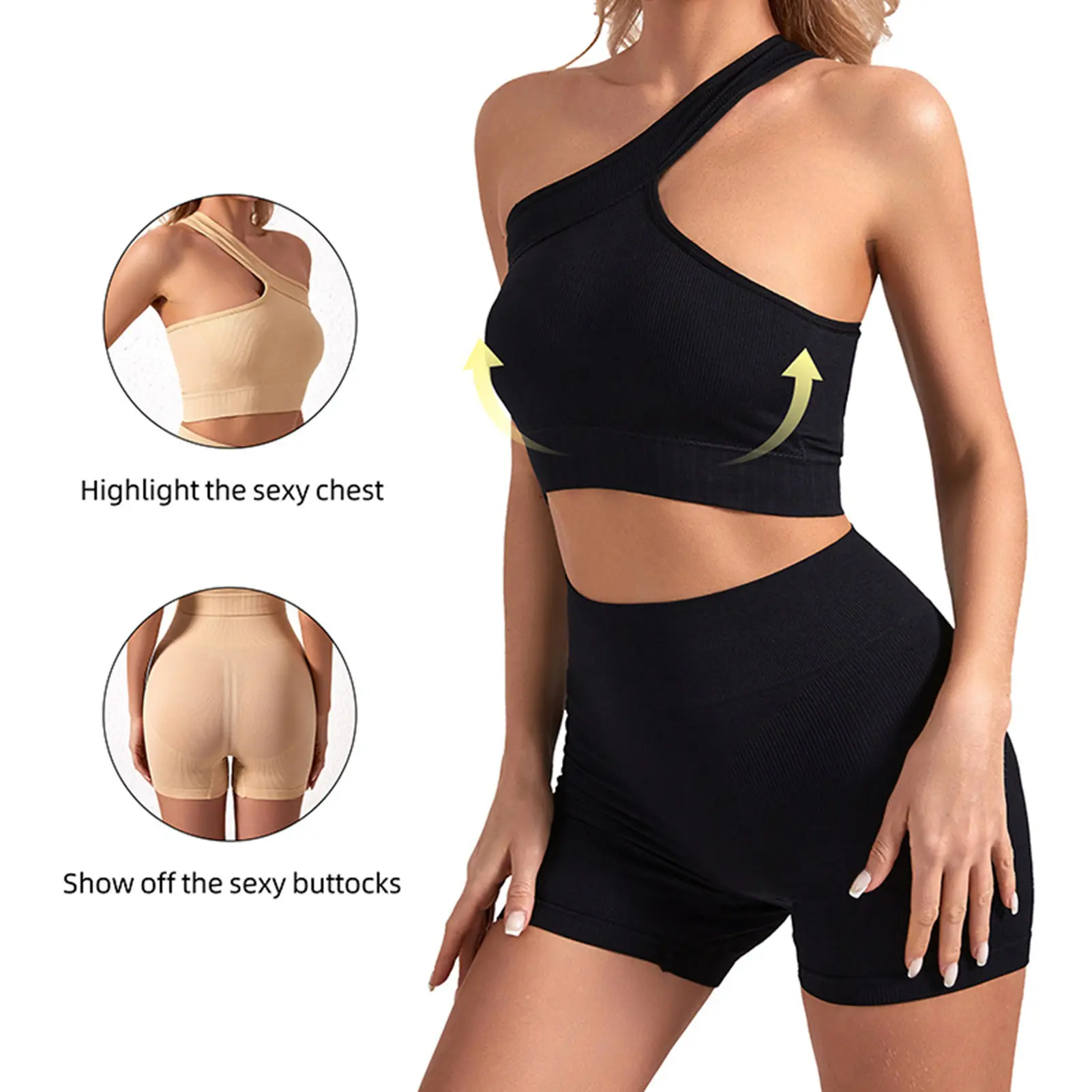 Bộ Đồ Tập Gym Không Đường May Cho Nữ, 2 Món, Yoga, Áo Ngực Thể Thao, Áo Crop Top, Quần Đùi Cạp Cao, Trang Phục Tập Thể Dục, Quần Áo Tập Luyện