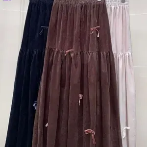 Rok Panjang Wanita dengan Desain Lipit dan Tali Pengikat - Hitam Coklat dan Putih