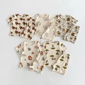 JUNECOLLECTIONS BAJU LEBARAN JUMPER PENDEK KAOS + CELANA BAJU ANAK SETELAN LENGAN PENDEK BAJU SANTAI ANAK BAJU SEHARI-HARI BAHAN KATUN MOTIF BEAR BERUANG ZOO #175-190
