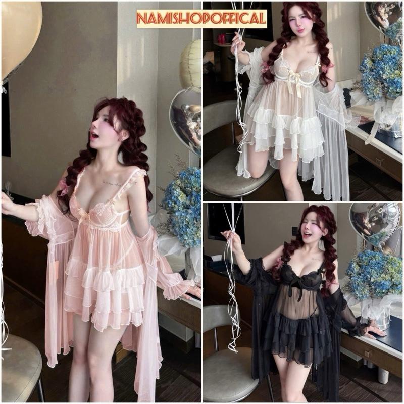  Namishopoffical Đầm Lưới Xuyên Thấu Freesize 40-60kg Vải Lụa Latin & Lưới Cao Cấp Có Áo Choàng  Ren lưới Hoạ Tiết Sang Trọng 