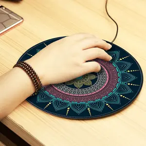 Mouse Pad Bulat Anti Slip Vintage Bohemian 200x200x3mm Blue Moroccan Floral Computer
