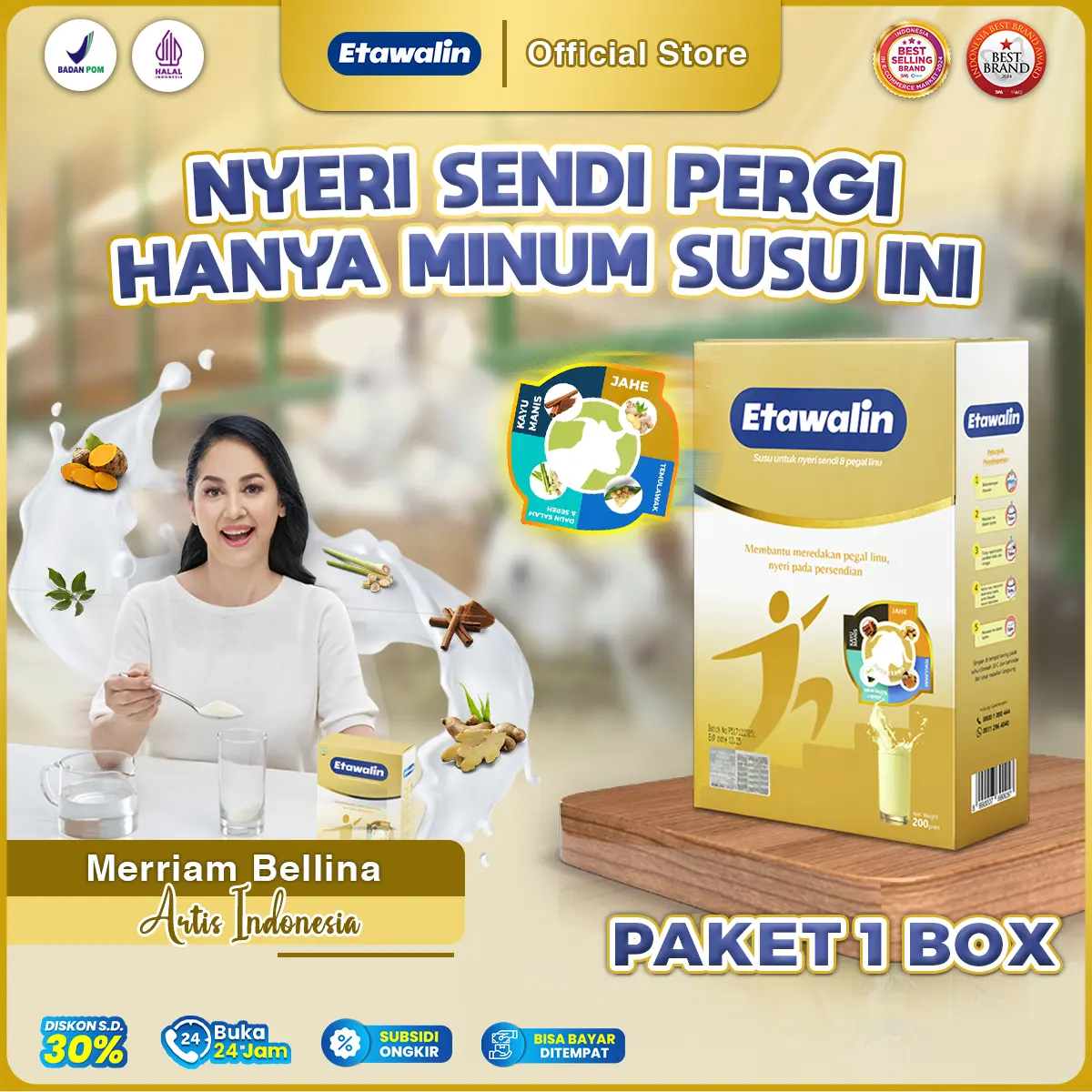 SUSU ETAWALIN - 200 GRAM ORIGINAL [BPOM] | BISA COD  [minuman berkhasiat yang terbuat dari susu kambing etawa dipadukan dengan Rempah pilihan, rendah lemak, dan tinggi kalsium] Manis Bahan Dairy Milk Bubuk