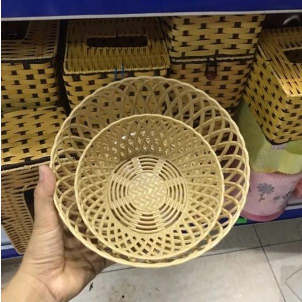 Rổ tròn giả mây nhựa việt nhật, rổ bầu dục giả đan mây đựng rau sống, hoa quả cho nhà hàng, quán ăn 2