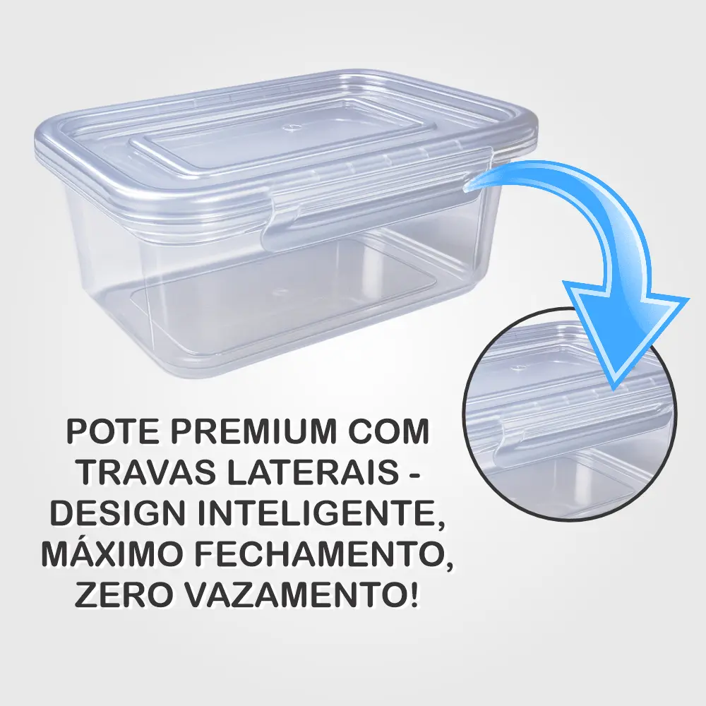 Kit 5 a 30 Marmita Potes 800ml Com Travas Laterais BPA FREE Alimentos organizadores de congelador