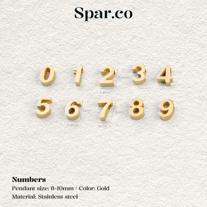 Spar.co Beads Gold Charm Liontin Titanium  Lapis Emas  Bentuk Angka Untuk Kalung atau Gelang Custom Flexible Model Beads SP-AAF1121 0