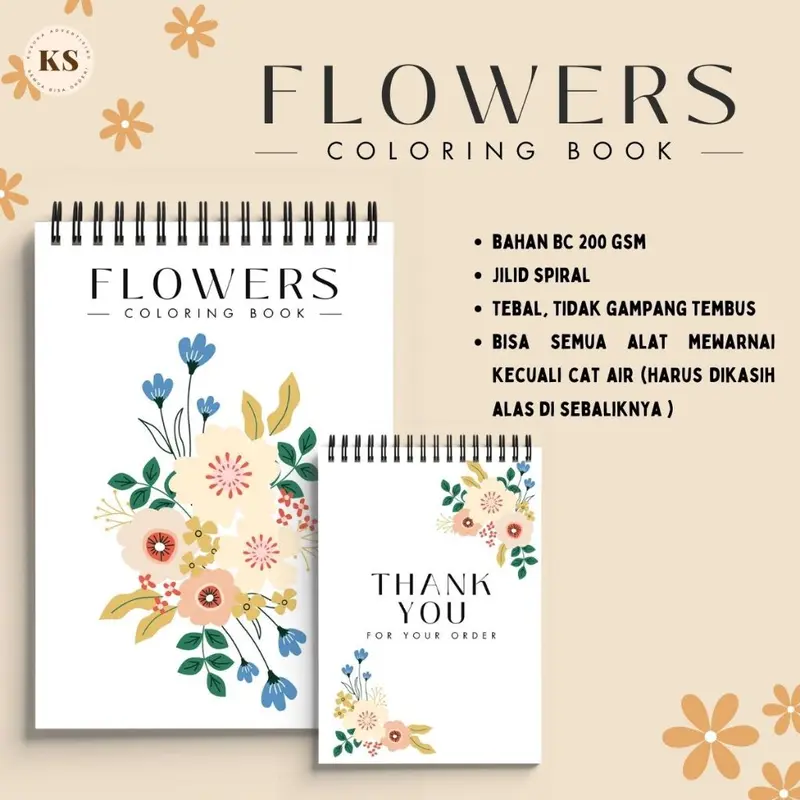 Flowers Coloring Book Cozy Book Adult Buku Mewarnai Remaja Dewasa Spiral Kertas Tebal Tema Bunga 0
