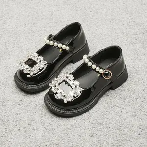 Sepatu flat sepatu pesta anak perempuan fashion motif mutiara square sepatu anak usia 3-10 tahun size 26-35 sepatu viral princess