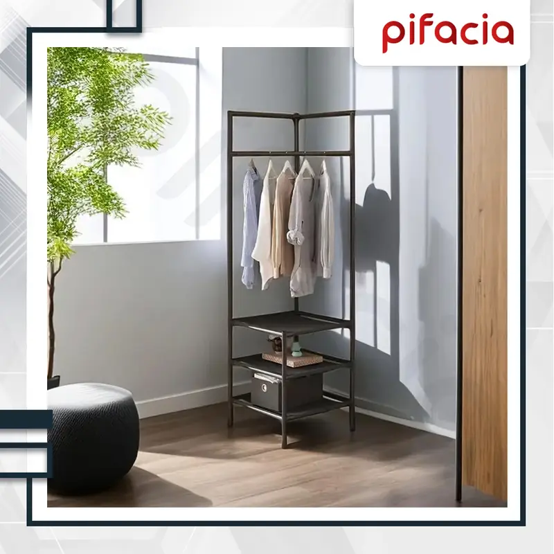 PIFACIA Rak Baju Sudut Gantung Stand Hanger Portable Lemari Perkakas Pakaian Topi Tas Penyimpanan Serbaguna 2