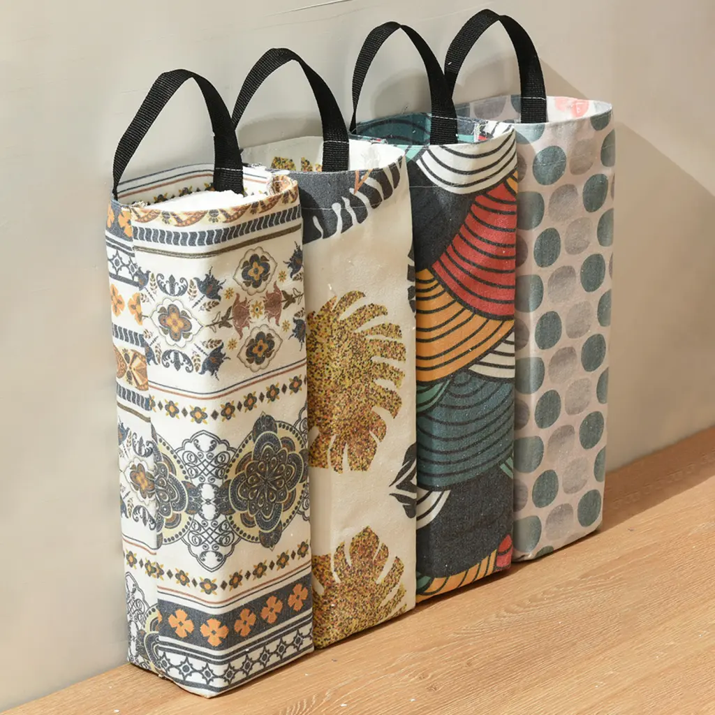 Horhear Plastic Bag Holder Hanging Handle Reusable Plastic Bag Holder Multi-function Garbage Bag Holder Kitchen Supplies Large Capacity