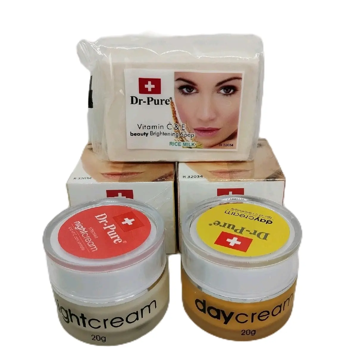 Dr Pure Paket 3in1 Cream Day, Night 20gr dan Sabun 80gr Mencerahkan Vitamin Wajah Pencerah